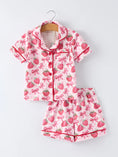 Load image into Gallery viewer, Spring Strawberry Bow Short Sleeve Shorts Pajama Set