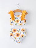 Load image into Gallery viewer, Sunflower Print Ruffle Strap Girl Two Piece Swimsuit