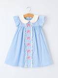 Load image into Gallery viewer, Blue Stripe Girl Dress Petal Peter Pan Collar Bow