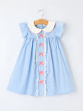 Load image into Gallery viewer, Blue Stripe Girl Dress Petal Peter Pan Collar Bow