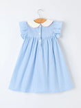 Load image into Gallery viewer, Blue Stripe Girl Dress Petal Peter Pan Collar Bow