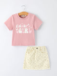 Load image into Gallery viewer, Flower Letter Girl Short Sleeve Top Denim Skirt Set