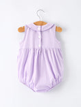 Load image into Gallery viewer, Floral Embroidered Girl Romper with Lavender Peter Pan Collar