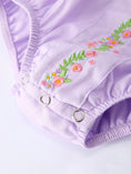 Load image into Gallery viewer, Floral Embroidered Girl Romper with Lavender Peter Pan Collar