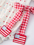 Load image into Gallery viewer, 4th of July Dot Girls Romper Bow Ruffle Peter Pan Collar