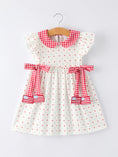 Load image into Gallery viewer, 4th of July Dot Girls Dress Bow Ruffle Peter Pan Collar