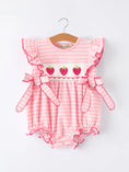 Load image into Gallery viewer, Strawberry Embroidery Pink Stripe Girl Smocked Romper
