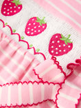 Load image into Gallery viewer, Strawberry Embroidery Pink Stripe Girl Smocked Romper
