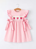 Load image into Gallery viewer, Strawberry Embroidery Pink Stripe Girl Smocked Dress