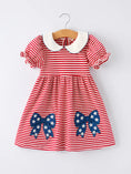 Load image into Gallery viewer, 4th of July Bow Applique Striped Dress