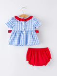 Load image into Gallery viewer, 4th of july Plaid Smocking Girls Bloomer Set