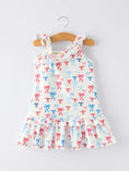Load image into Gallery viewer, 4th of July Bow Print Girls Dress One Shoulder Ruffle