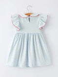 Load image into Gallery viewer, 4th of July Stripe Girls Dress Bow Peter Pan Collar