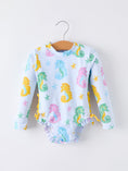 Load image into Gallery viewer, Summer Seahorse Print Girl Long Sleeve Ruffle One Piece Swimsuit