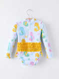 Load image into Gallery viewer, Summer Seahorse Print Girl Long Sleeve Ruffle One Piece Swimsuit