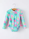 Load image into Gallery viewer, Summer Strawberry Print Girl Long Sleeve Ruffle One Piece Swimsuit