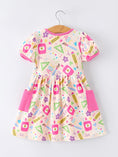 Load image into Gallery viewer, Back to School Print Girls Dress Short Sleeve Pocket