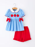 Load image into Gallery viewer, Girls Back To School Apple Outfit Set Bow Ruffle Petal Collar
