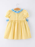 Load image into Gallery viewer, Back To School School Bus Plaid Girls Dress Ruffle Collar Bow