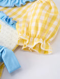 Load image into Gallery viewer, Back To School School Bus Plaid Girls Dress Ruffle Collar Bow