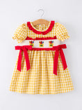 Load image into Gallery viewer, Back To School Supply Plaid Girls Dress Ruffle Collar Bow