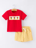 Load image into Gallery viewer, Back to School Crayon Smocked Boys Plaid Shorts Set