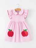 Load image into Gallery viewer, Girls Back To School Apple Applique Twirl Dress Ruffle Petal Collar