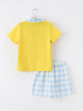 Load image into Gallery viewer, Boys Back To School Pencil Plaid Polo Short Set Embroidery