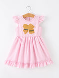 Load image into Gallery viewer, Girls Back To School Bow Twirl Dress Ruffle Applique Pink