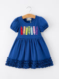 Load image into Gallery viewer, Girls Back To School Crayon Twirl Dress Ruffle Applique