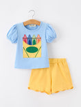 Load image into Gallery viewer, Girls Back To School Crayon Applique Top Shorts Set