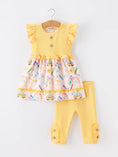 Load image into Gallery viewer, Girls Back To School Rainbow School Bus Ruffle Dress Leggings Set