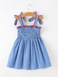 Load image into Gallery viewer, Girls 4th of July Plaid Twirl Dress Bow Smocked