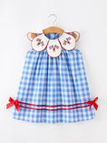 Load image into Gallery viewer, Girls 4th of July Plaid Twirl Dress Bow Embroidery Petals Collar