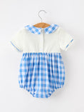 Load image into Gallery viewer, Boys 4th of July Plaid Romper Embroidery Petals Collar