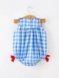 Load image into Gallery viewer, Girls 4th of July Plaid Romper Bow Embroidery Petals Collar