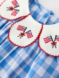 Load image into Gallery viewer, Girls 4th of July Plaid Romper Bow Embroidery Petals Collar