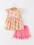 Load image into Gallery viewer, Girls Summer Bow Print Dress Set Ruffle Pink