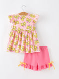 Load image into Gallery viewer, Girls Summer Bow Print Dress Set Ruffle Pink