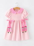 Load image into Gallery viewer, Girls Back To School Pink Plaid Petals Collar Pencil Applique Dress
