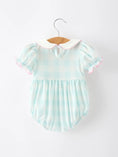 Load image into Gallery viewer, Spring Plaid Bow Girls Romper Smocked Petals Collar Puff Sleeve