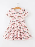 Load image into Gallery viewer, Girls Western Horse Print Twirl Dress Short Sleeve