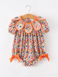 Load image into Gallery viewer, Orange Floral Bow Petals Collar Girls Romper