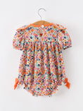 Load image into Gallery viewer, Orange Floral Bow Petals Collar Girls Romper