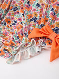 Load image into Gallery viewer, Orange Floral Bow Petals Collar Girls Romper