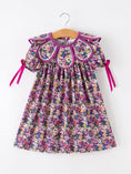 Load image into Gallery viewer, Purple Floral Bow Petals Collar Girls Dress