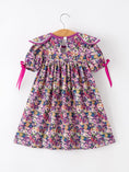 Load image into Gallery viewer, Purple Floral Bow Petals Collar Girls Dress