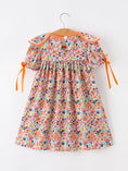 Load image into Gallery viewer, Orange Floral Bow Petals Collar Girls Dress