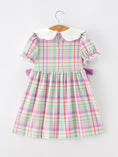 Load image into Gallery viewer, Back To School Plaid Crayon Embroidery Girls Dress Bow Puff Sleeve