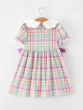 Load image into Gallery viewer, Back To School Plaid Crayon Embroidery Girls Dress Bow Puff Sleeve